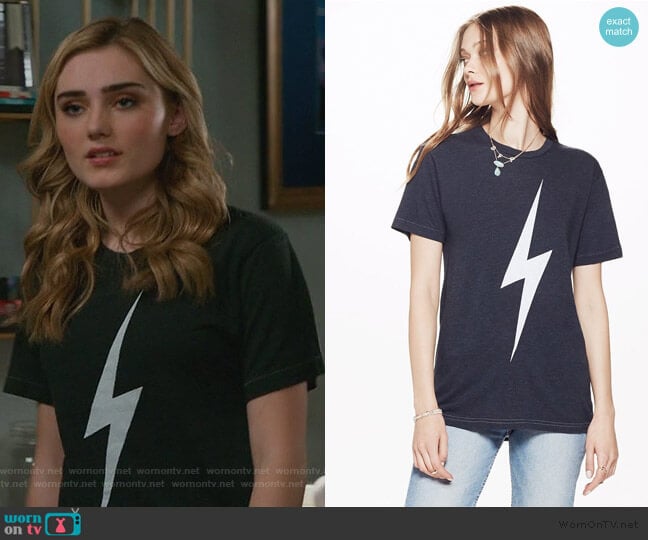 Aviator Nation Bolt Crew Tee Shirt worn by Taylor Otto (Meg Donnelly) on American Housewife