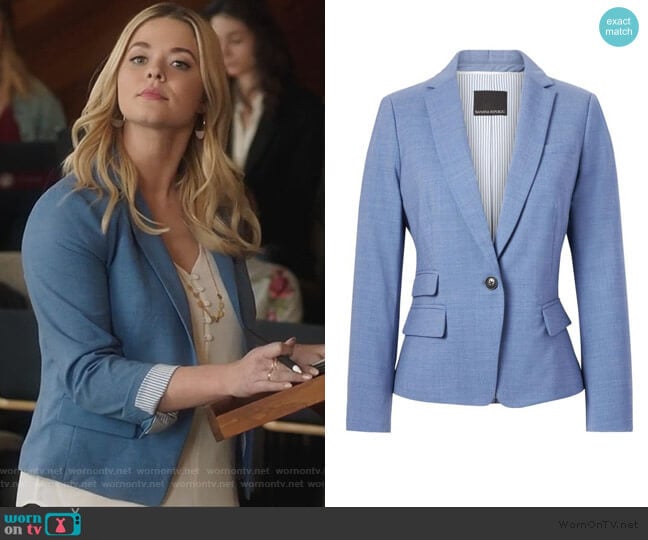 Banana Republic Fitted Crop Lightweight Wool Blazer worn by Alison DiLaurentis (Sasha Pieterse) on Pretty Little Liars The Perfectionists