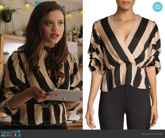 Bardot Dakota Striped Wrap Top worn by Maggie Vera (Sarah Jeffery) on Charmed