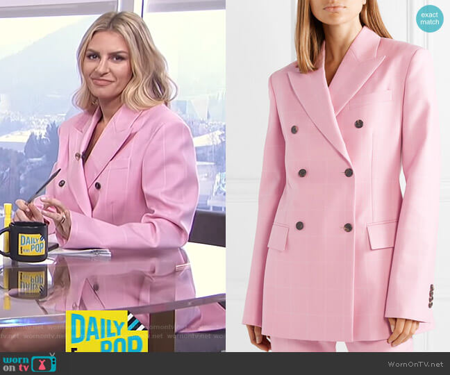 Calvin Klein 205W39NYC Oversized Double-Breasted Checked Wool Blazer worn by Morgan Stewart on E! News