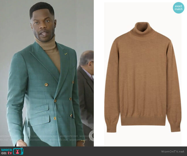 Suitsupply Camel Turtleneck worn by Jeff Colby (Sam Adegoke) on Dynasty