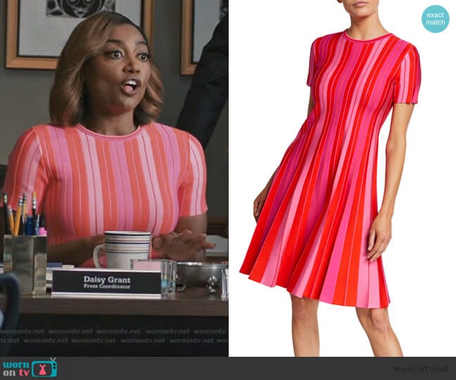 Carolina Herrera Pleated Striped Dress worn by Daisy Grant (Patina Miller) on Madam Secretary