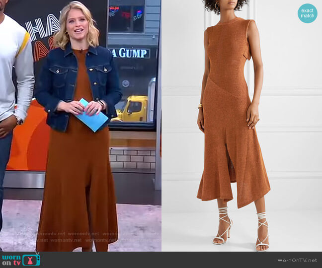 Chloe Cape-Effect Knitted Midi Dress worn by Sara Haines on Good Morning America