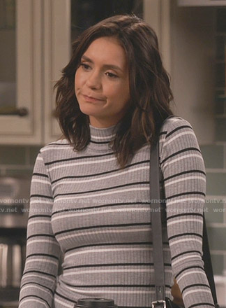 Clem’s grey striped ribbed sweater on Fam