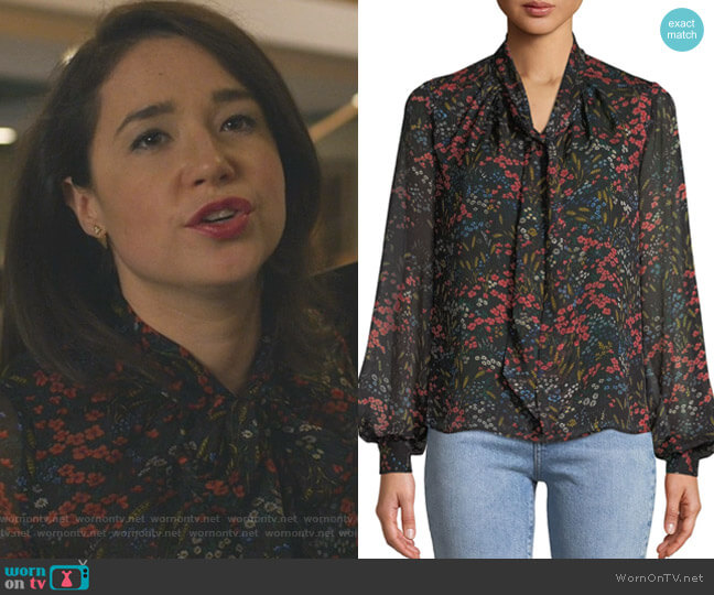 Co Long-Sleeve Tie-Neck Floral-Print Silk Chiffon Blouse worn by Marissa Gold (Sarah Steele) on The Good Fight
