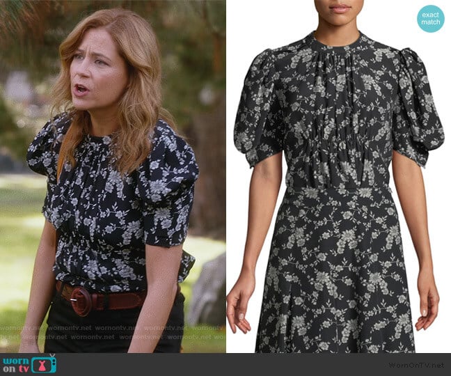 Co Short Balloon Sleeve Floral-Print Gabardine Blouse worn by Lena (Jenna Fischer) on Splitting Up Together