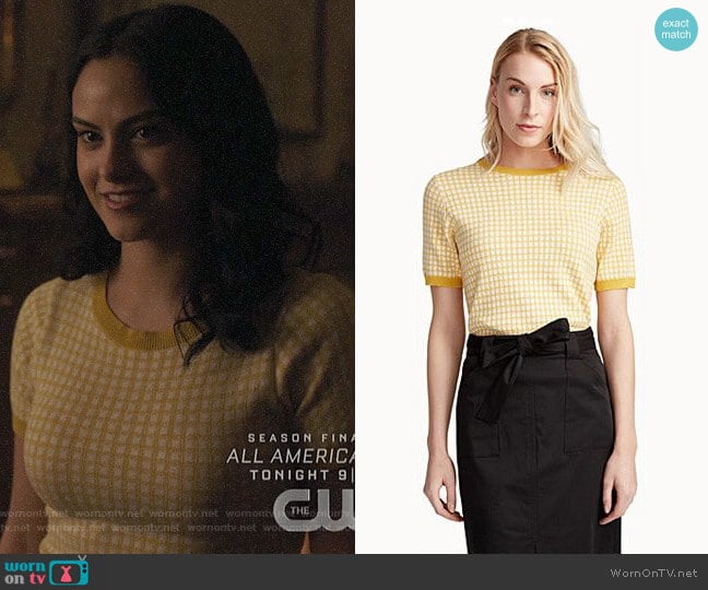 Contemporaine Organic Cotton Gingham Sweater worn by Veronica Lodge (Camila Mendes) on Riverdale