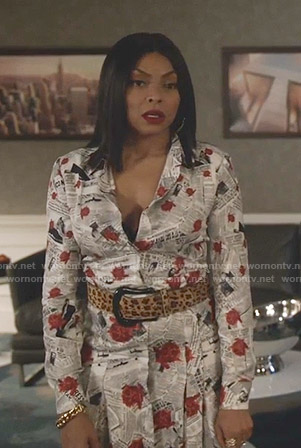 Cookie’s newspaper and rose print shirtdress on Empire