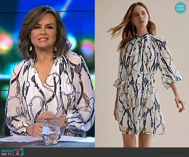 Country Road Print Gathered Mini Dress worn by Lisa Wilkinson on The Project