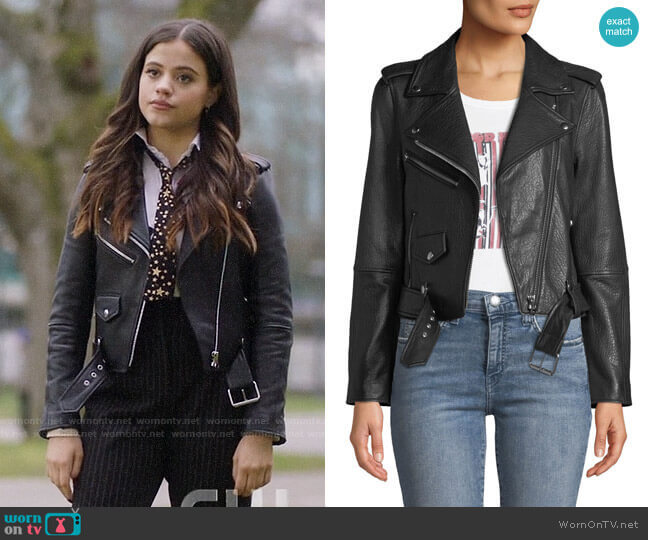 Current/Elliott The Shaina Leather Biker Jacket worn by Maggie Vera (Sarah Jeffery) on Charmed