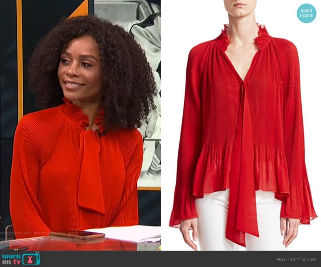 Derek Lam 10 Crosby Pleated Bell Sleeve Blouse worn by Zuri Hall on E! News
