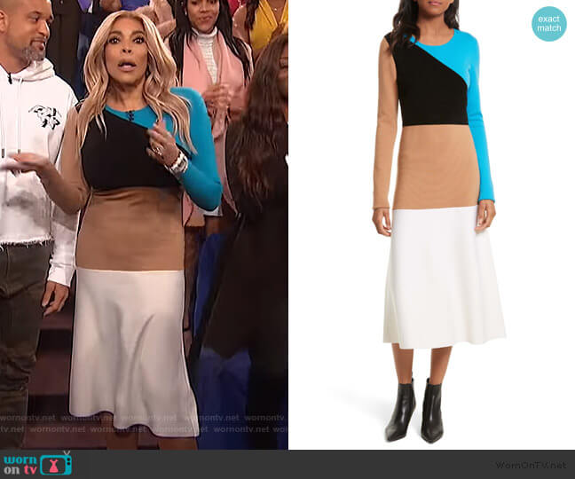 Diane Von Furstenberg Crewneck Flare Knit Dress worn by Wendy Williams on The Wendy Williams Show