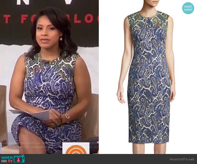 Diane von Furstenberg Paisley-Print Sleeveless Midi Sheath Dress worn by Sheinelle Jones on Today