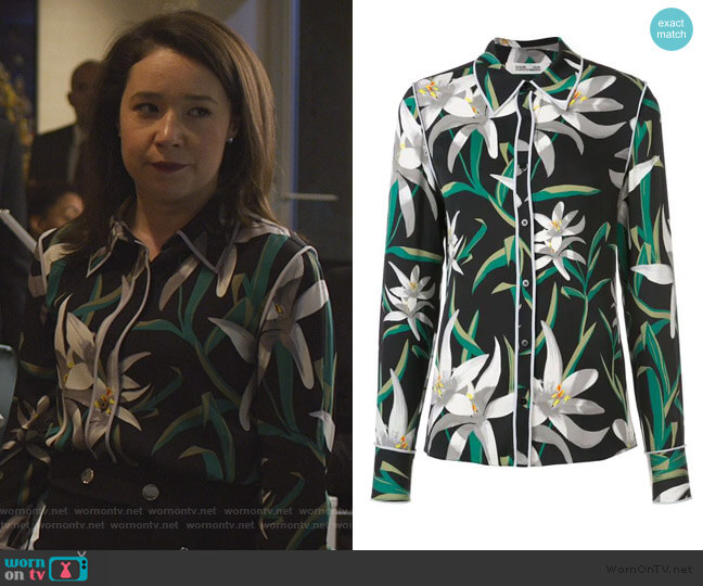 Diane von Furstenberg floral print shirt worn by Marissa Gold (Sarah Steele) on The Good Fight