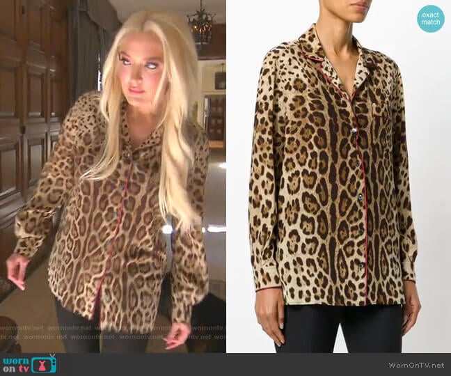 Dolce & Gabbana Leopard Print Pyjama Shirt worn by Erika Jayne on The Real Housewives of Beverly Hills