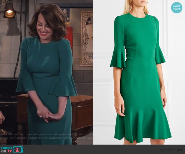 Dolce & Gabbana Fluted-hem cady midi-dress worn by Karen Walker (Megan Mullally) on Will and Grace