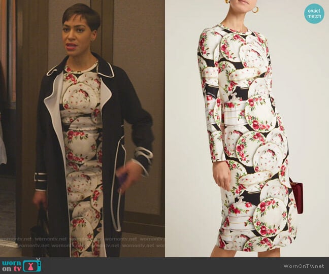 Dolce & Gabbana Plate-Print Stretch-Crepe Midi Dress worn by Lucca Quinn (Cush Jumbo) on The Good Fight