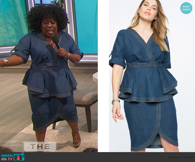Eloquii Denim Dress with Peplum Detail worn by Sheryl Underwood on The Talk