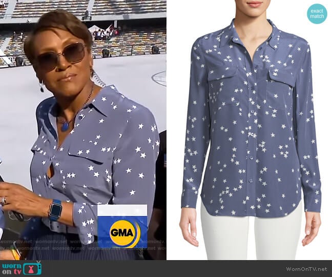 Equipment Slim Signature Star-Print Shirt worn by Robin Roberts on Good Morning America