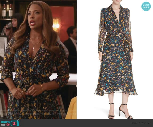 Equipment Vivienne Silk Midi Dress worn by Poppy (Kimrie Lewis) on Single Parents