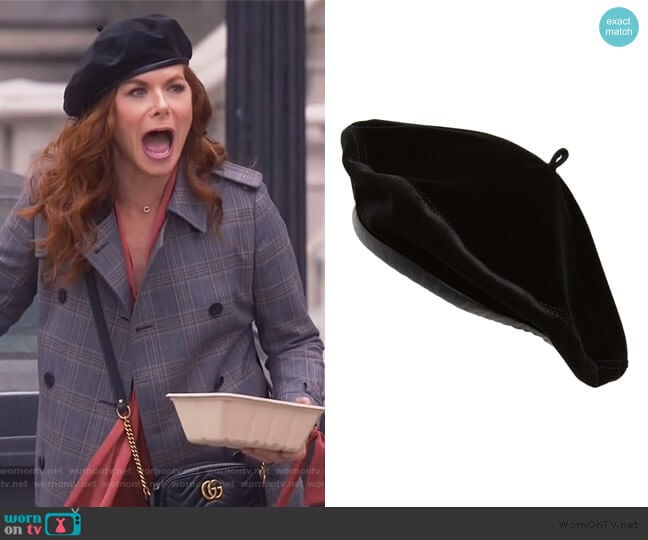 Eric Javits Stella Velvet Beret worn by Grace Adler (Debra Messing) on Will and Grace