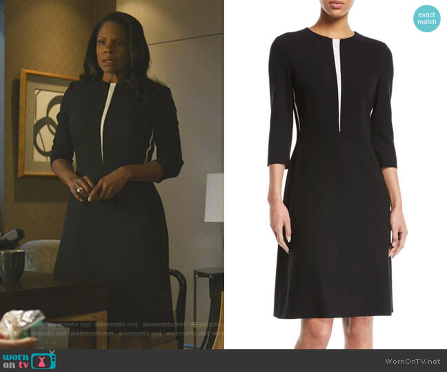 Escada 3/4-Sleeve Fit-and-Flare Wool-Blend Dress w Insets worn by Liz Reddick-Lawrence (Audra McDonald) on The Good Fight