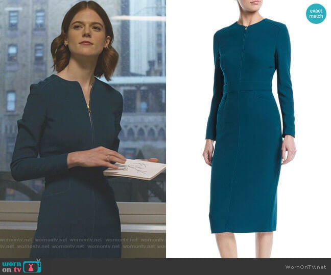 Escada Long-Sleeve Zip-Front Mid-Length Sheath Dress worn by Maia Rindell (Rose Leslie) on The Good Fight