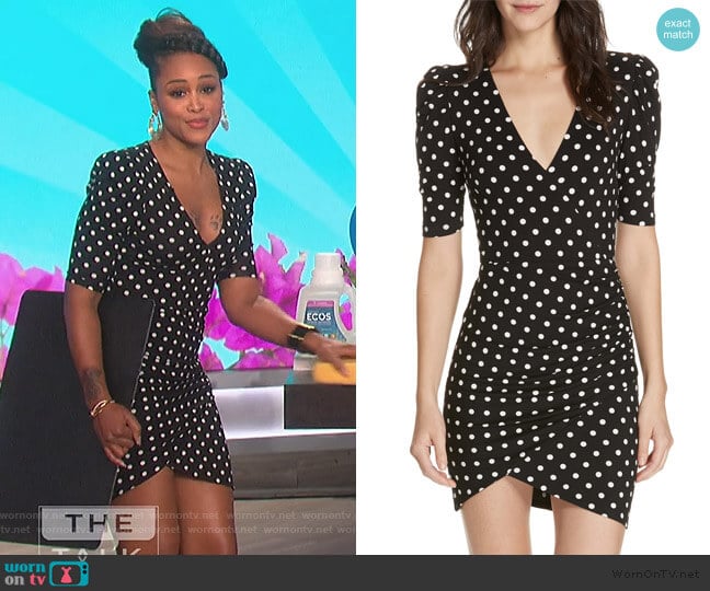 Alice + Olivia Judy Ruched Faux Wrap Dress worn by Eve on The Talk