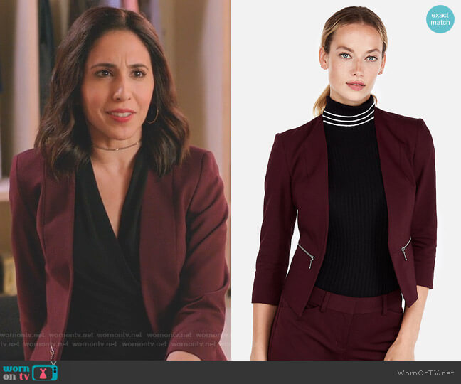Express Zip Pocket Cutaway Blazer worn by Valencia Perez (Gabrielle Ruiz) on Crazy Ex-Girlfriend