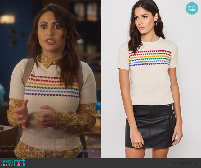 Forever 21 Rainbow Heart Short Sleeve Sweater worn by Ana Torres (Francia Raisa) on Grown-ish