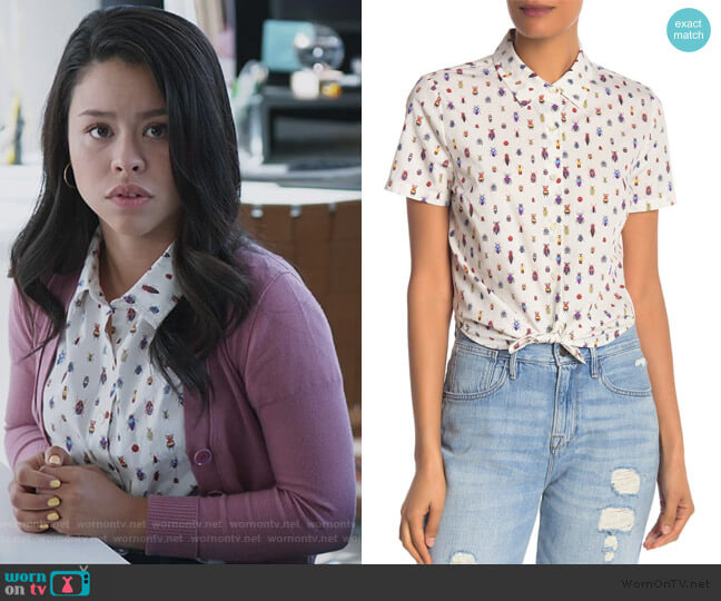 Frame Denim Insect Print Shrunken Fit Blouse worn by Mariana Foster (Cierra Ramirez) on Good Trouble