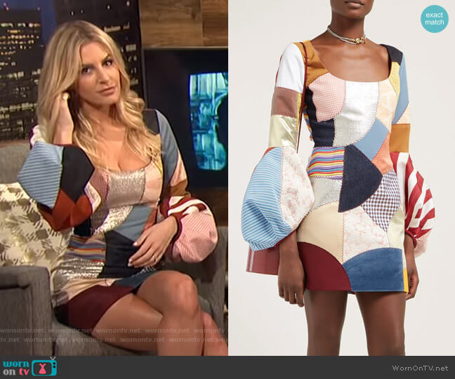 Françoise Patchwork scoop-neck dress worn by Morgan Stewart on E! News