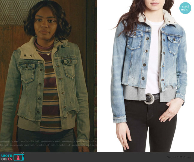 Free People Double Weave Denim Jacket worn by Jennifer Pierce (China Anne McClain) on Black Lightning
