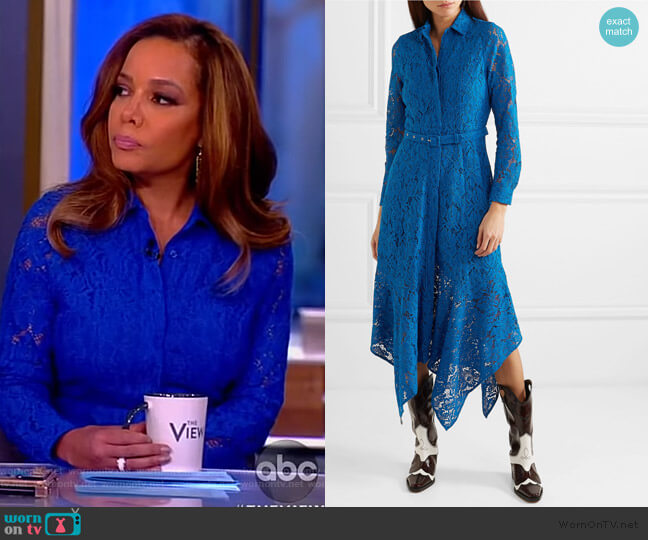Ganni Belted Asymmetric Lace Dress worn by Sunny Hostin on The View