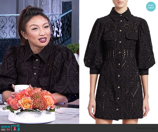 Ganni Broderie Anglaise Mini Dress worn by Jeannie Mai on The Real