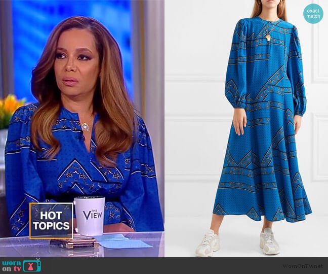 Ganni Printed silk crepe de chine maxi dress worn by Sunny Hostin on The View