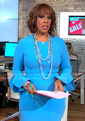 Gayle’s blue ruffled sleeve dress on CBS This Morning