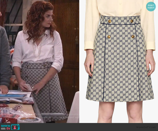Gucci GG canvas A-line skirt worn by Grace Adler (Debra Messing) on Will and Grace