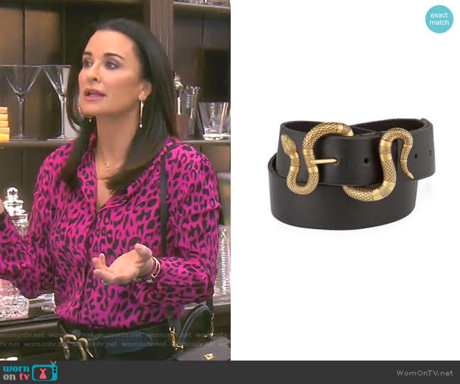Gucci Leather Snake-Buckle Belt worn by Kyle Richards on The Real Housewives of Beverly Hills