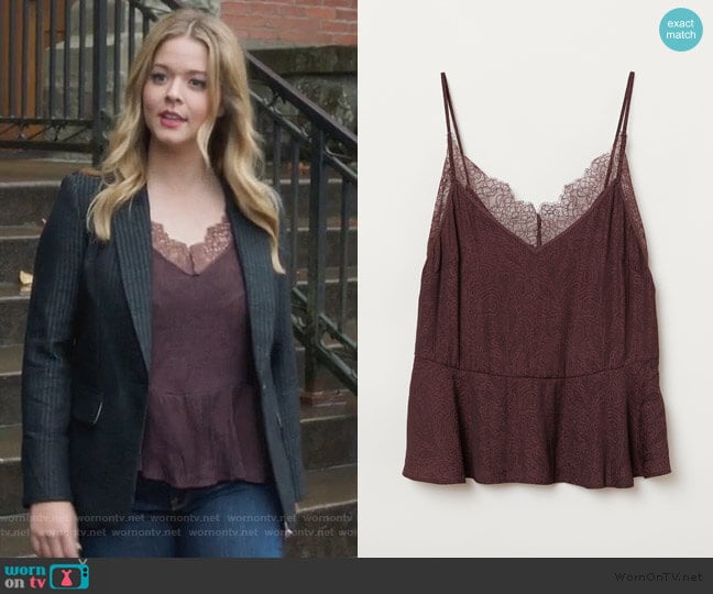 H&M Lace-trimmed Camisole Top worn by Alison DiLaurentis (Sasha Pieterse) on Pretty Little Liars The Perfectionists