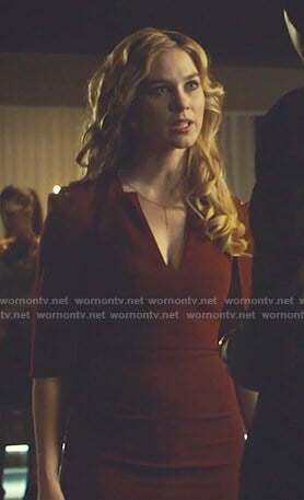 Heidi’s red v-neck cutout sheath dress on Shadowhunters