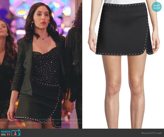 Helmut Lang Studded Side-Split Mini Skirt worn by Valencia Perez (Gabrielle Ruiz) on Crazy Ex-Girlfriend