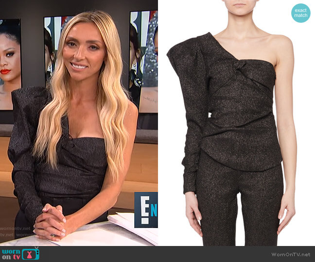Isabel Marant One-Shoulder Volume-Sleeve Metallic Twist-Front Top worn by Giuliana Rancic on E! News
