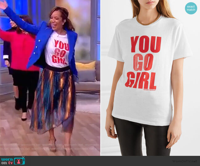 Isabel Marant International Women's Day printed cotton-jersey T-shirt worn by Sunny Hostin on The View