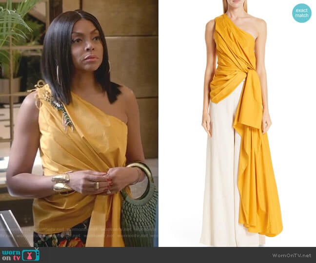Johanna Ortiz One-Shoulder Asymmetrical Stretch Poplin Top worn by Cookie Lyon (Taraji P. Henson) on Empire
