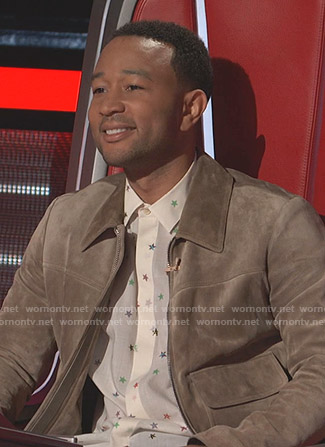 John’s white star print shirt on The Voice