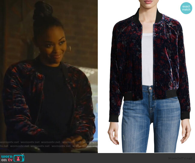 Joie Mace Floral Velvet Bomber Jacket worn by Anissa Pierce (Nafessa Williams) on Black Lightning