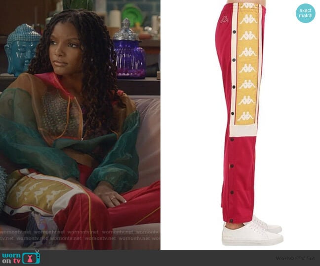 Kappa Snap Button Sweat Pants w/ logo bands worn by Skylar Forster (Halle Bailey) on Grown-ish