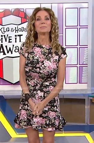 Kathie’s black floral ruffle hem dress on Today