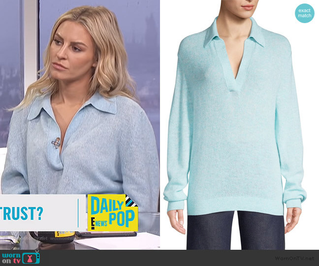 Khaite Jo Collar V-Neck Knit Top worn by Morgan Stewart on E! News